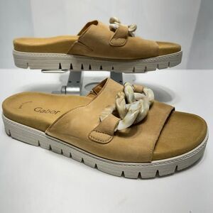 Gabor Erica Tan Suede Leather Comfort Slide Sandals Women's 39 US 8.5